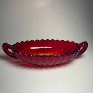 Vintage Imperial Ruby Red Amberina Glass Relish Candy Nut‎ Oval Handle Dish